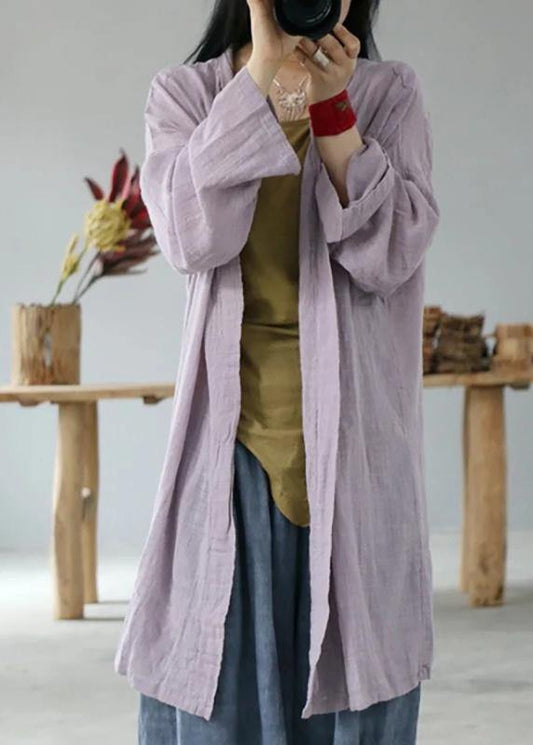 Loose linen cotton carigan for women Fitted Simple Solid Color Sun Protection Shirt Coat - SooLinen