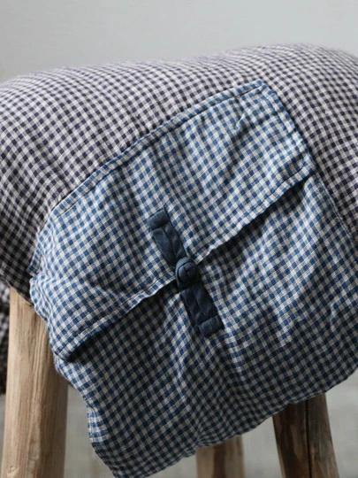 Loose o neck asymmetric cotton linen Soft Surroundings Wardrobes plaid Dress - SooLinen