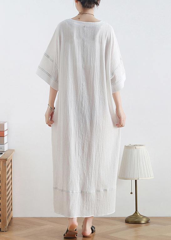 Loose o neck baggy linen summer clothes For Women design white Dresses - SooLinen