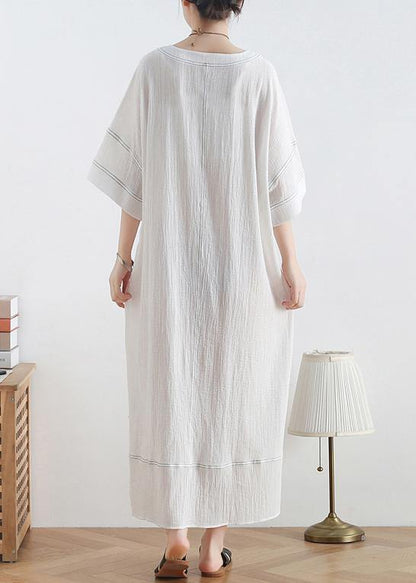 Loose o neck baggy linen summer clothes For Women design white Dresses - SooLinen