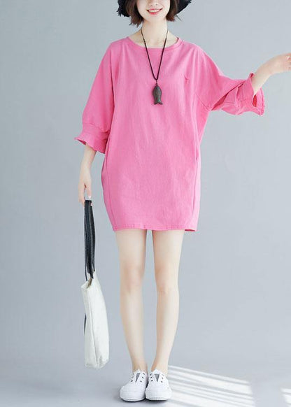 Loose rose Cotton Long Shirts flare sleeve Midi summer Dresses - SooLinen