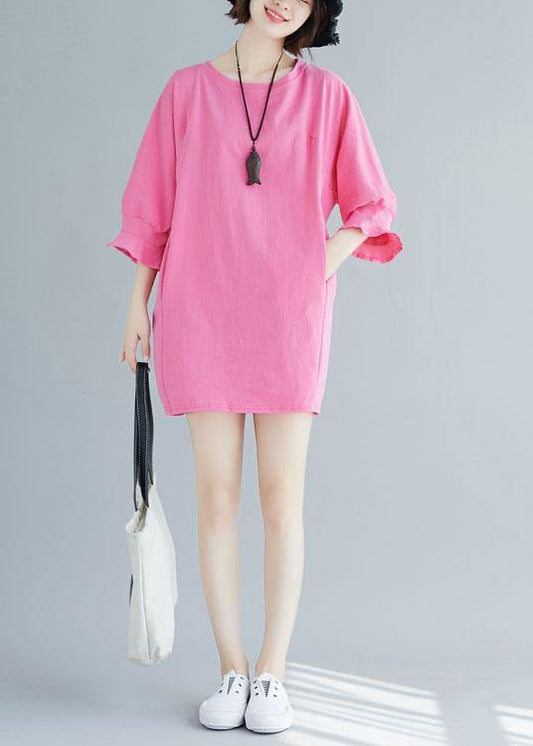 Loose rose Cotton Long Shirts flare sleeve Midi summer Dresses - SooLinen