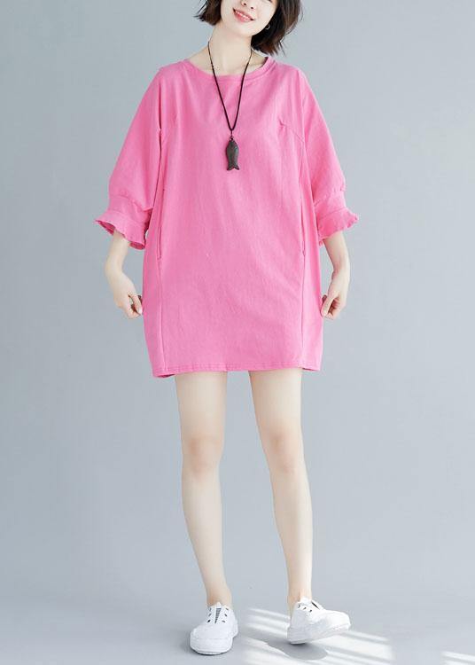 Loose rose Cotton Long Shirts flare sleeve Midi summer Dresses - SooLinen