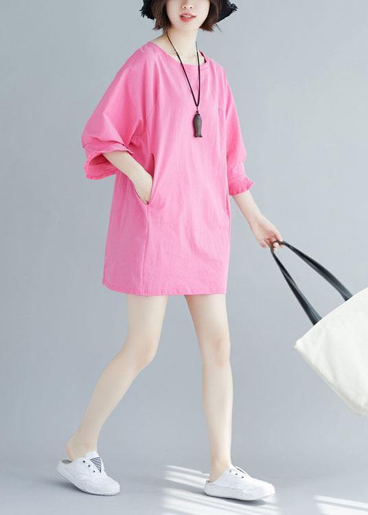Loose rose Cotton Long Shirts flare sleeve Midi summer Dresses - SooLinen