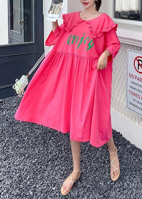 Loose rose Letter clothes For Women Ruffled Batwing Sleeve Dresses - SooLinen