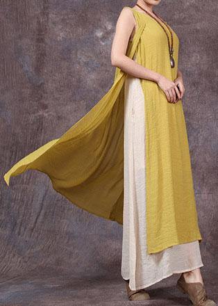 Loose sleeveless linen clothes For Women Sewing yellow Dresses summer - SooLinen