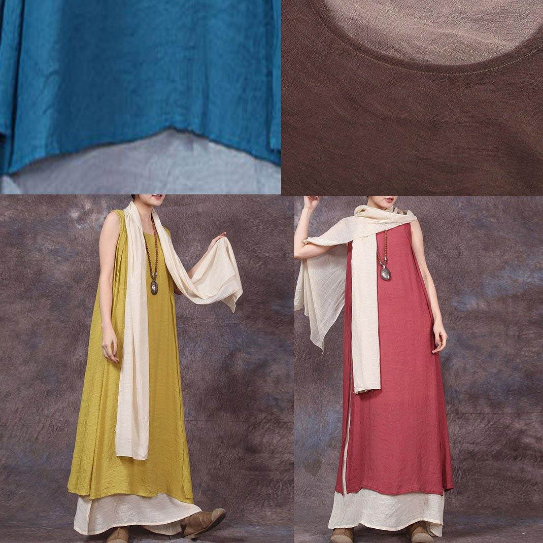 Loose sleeveless linen clothes For Women Sewing yellow Dresses summer - SooLinen