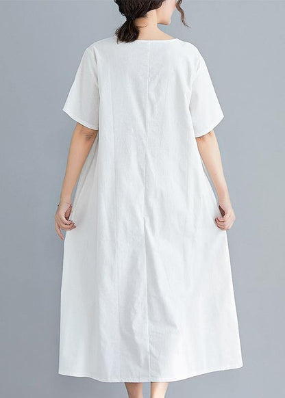 Loose solid color cotton clothes Tutorials white Art Dress summer - SooLinen