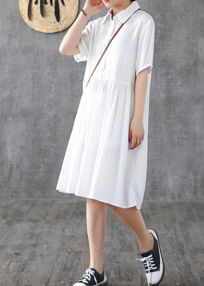 Loose white lapel Cinched Dress - SooLinen