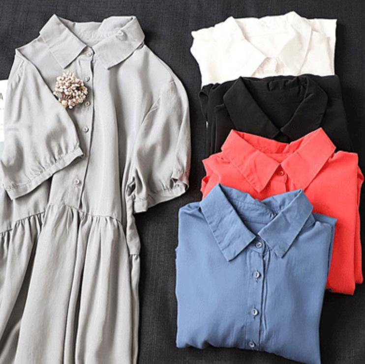 Loose white lapel Cinched Dress - SooLinen