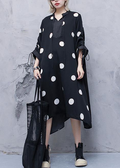 Loose yellow prints chiffon outfit drawstring long patchwork Dresses - SooLinen