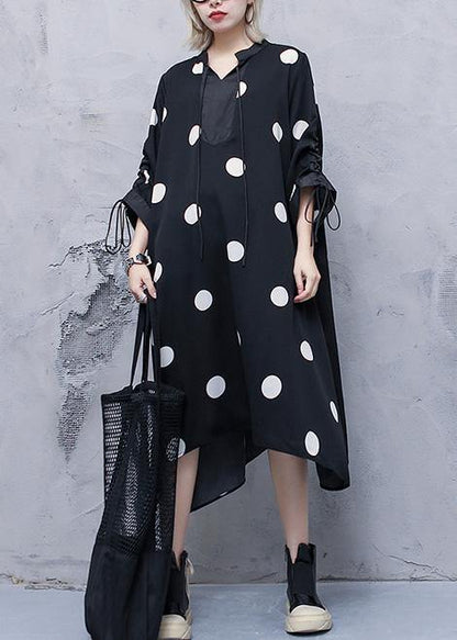 Loose yellow prints chiffon outfit drawstring long patchwork Dresses - SooLinen