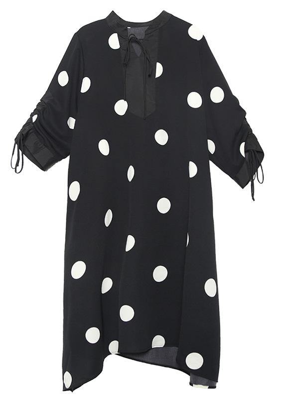 Loose yellow prints chiffon outfit drawstring long patchwork Dresses - SooLinen