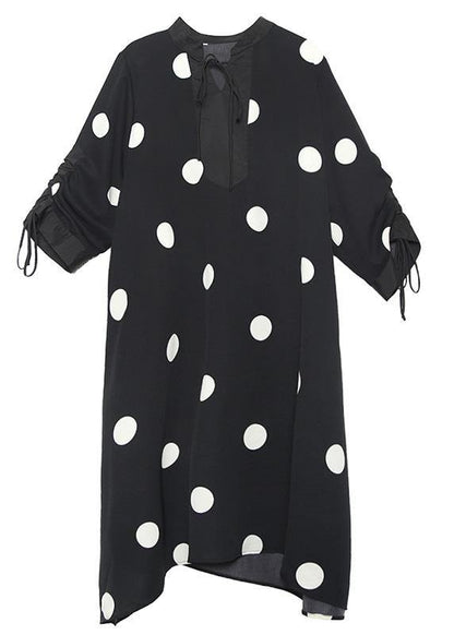 Loose yellow prints chiffon outfit drawstring long patchwork Dresses - SooLinen