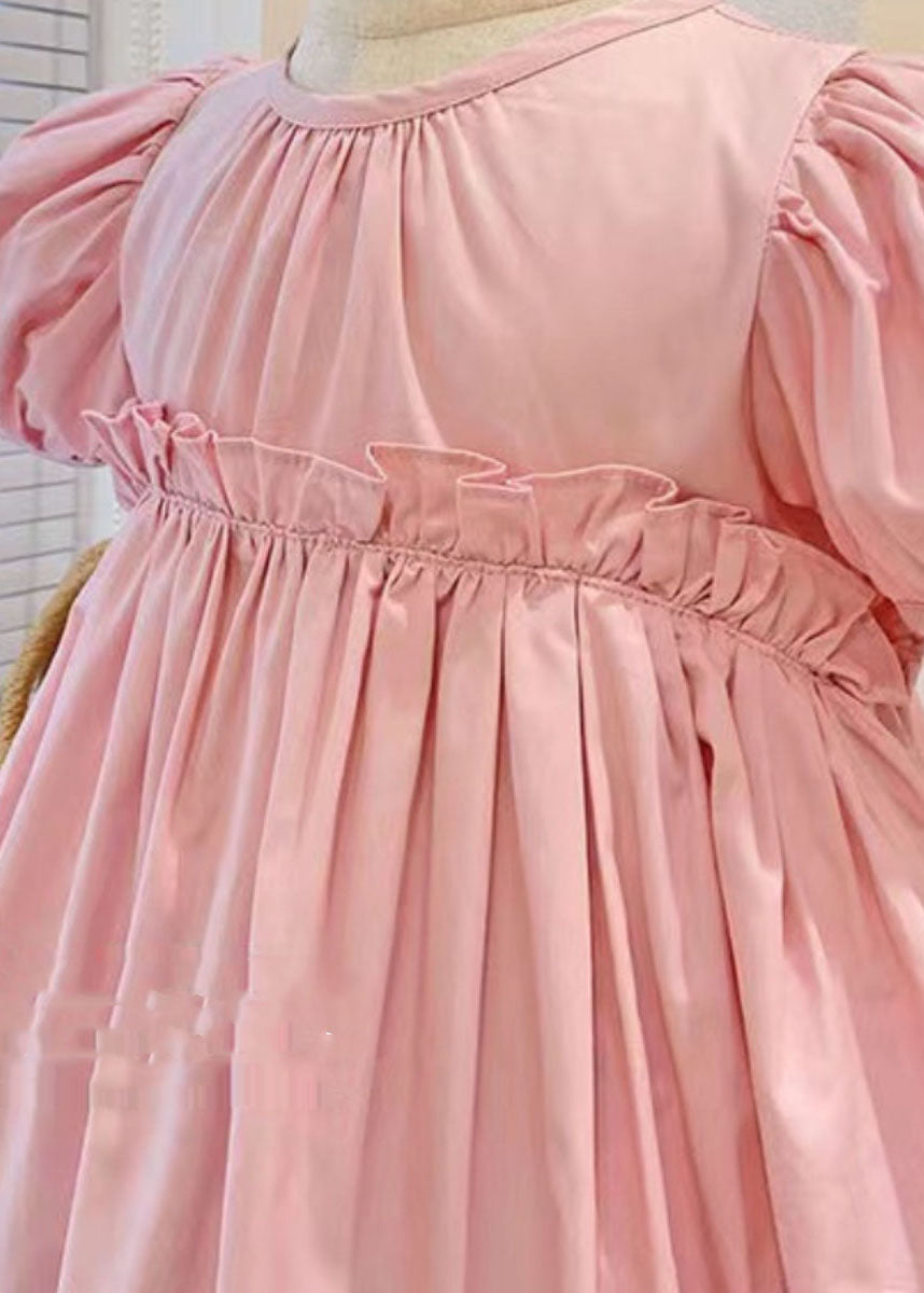 Lovely Pink Ruffled Patchwork Cotton Kids Girls Dress Summer