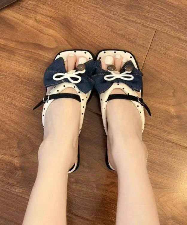 Lovely White Dot Splicing Bow Wedge Thong Sandals