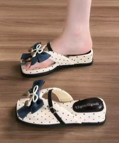 Lovely White Dot Splicing Bow Wedge Thong Sandals