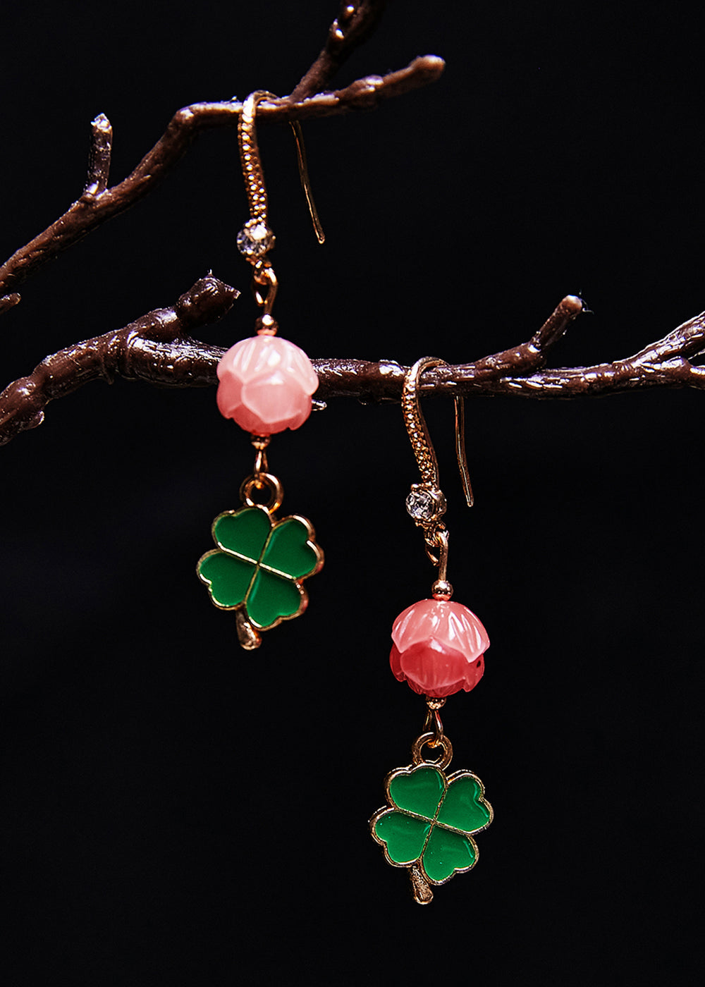 Lucky Green Four Leaf Clover Gilding Drop Earrings