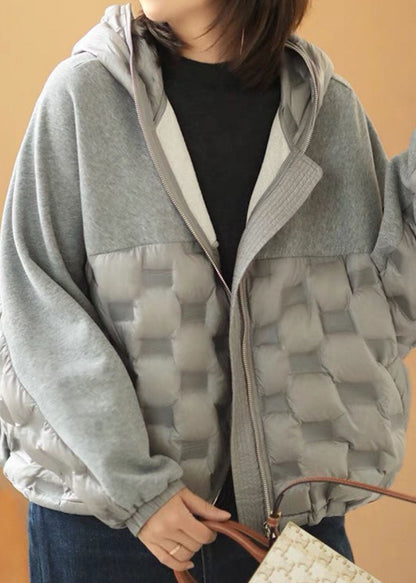 Luxury Beige hooded Patchwork Pockets Winter Duck Down Jackets