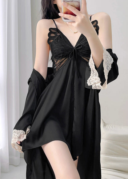 Luxury Black Butterfly Ice Silk Lingerie Sets