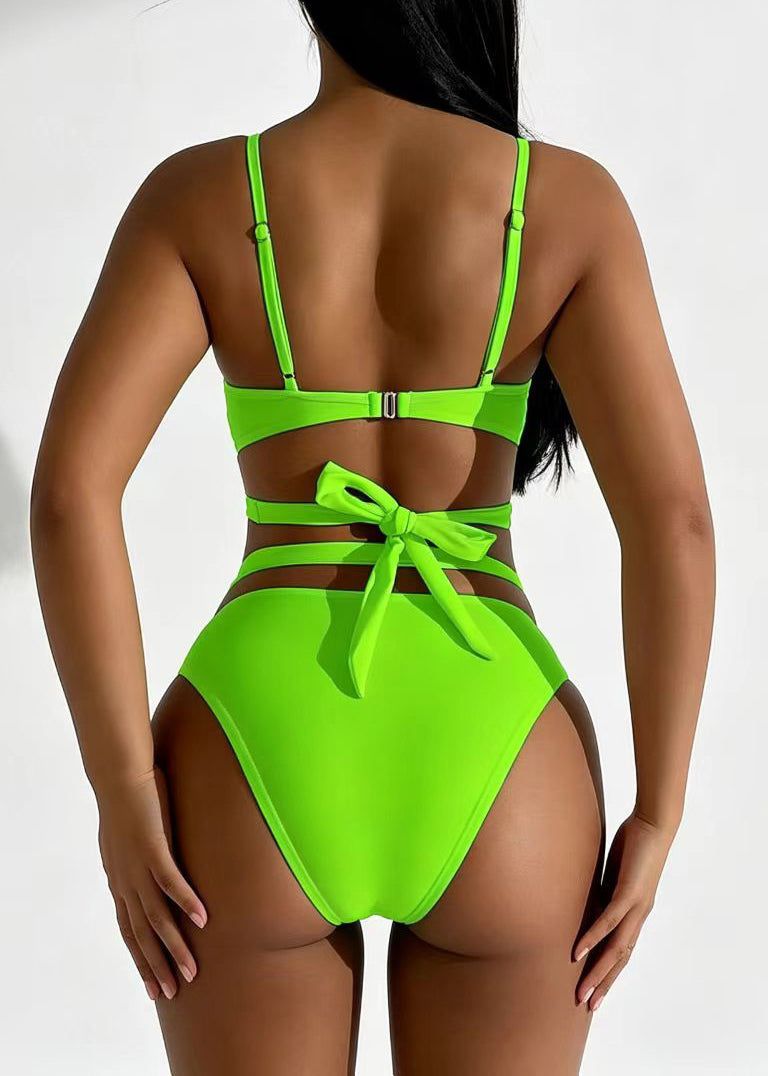 Luxury Fluorescent Green Cross Strap Swimwear Set