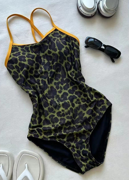 Luxury Green Leopard Print Swiming Bodysuit