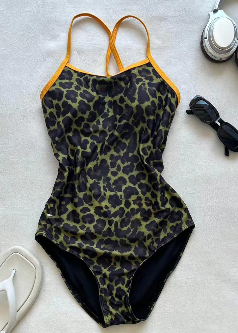 Luxury Green Leopard Print Swiming Bodysuit
