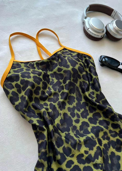 Luxury Green Leopard Print Swiming Bodysuit