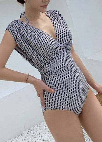 Luxury Grey Halter Print Womens Swimwear Bodysuit