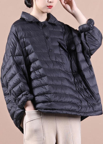 Luxury Loose fitting down jacket Jackets black lapel pockets duck down coat - SooLinen
