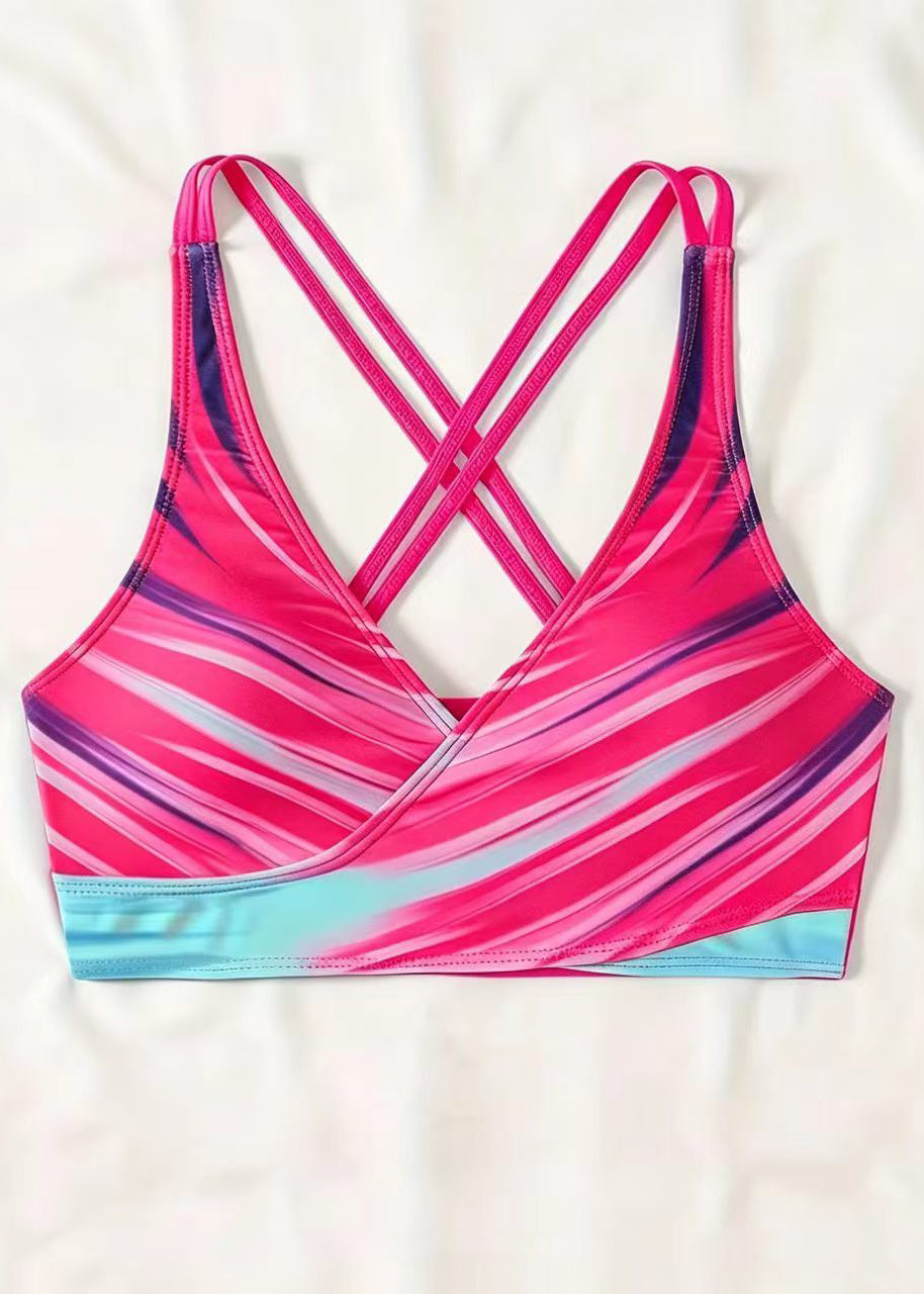 Luxury Pink Striped Back Cross Strap Swimwear Set