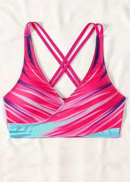 Luxury Pink Striped Back Cross Strap Swimwear Set