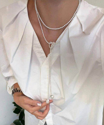 Luxury White Baroque Pearl Long Pendant Necklace