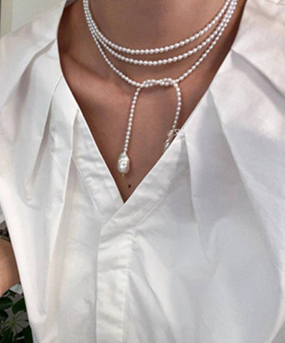 Luxury White Baroque Pearl Long Pendant Necklace