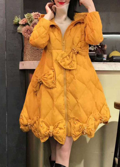 Luxury Yellow Bow Nail bead Casual Winter cotton blend Winter Coats