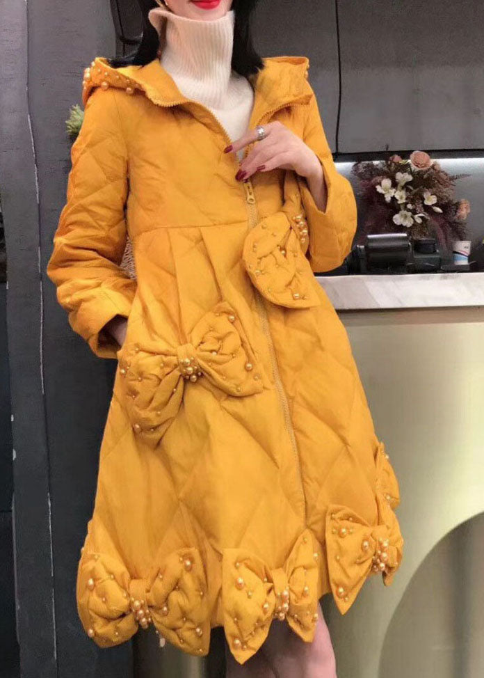 Luxury Yellow Bow Nail bead Casual Winter cotton blend Winter Coats