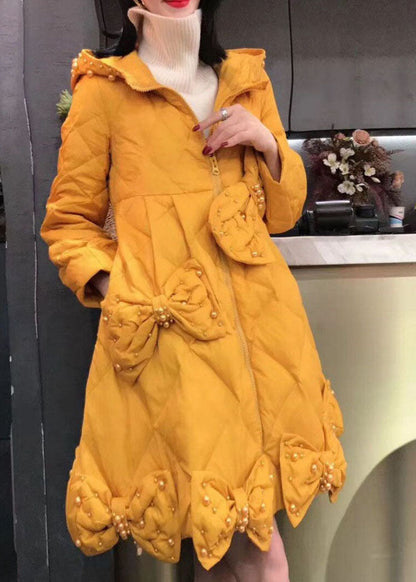 Luxury Yellow Bow Nail bead Casual Winter cotton blend Winter Coats