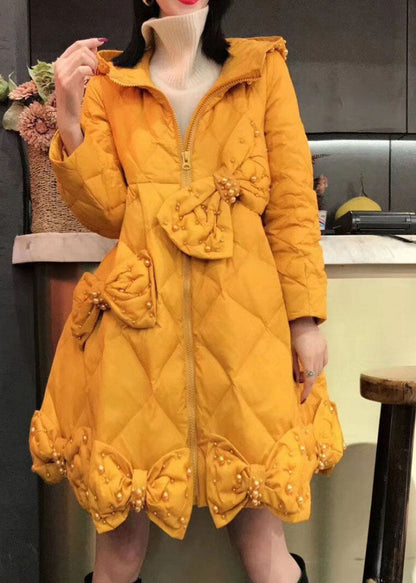 Luxury Yellow Bow Nail bead Casual Winter cotton blend Winter Coats