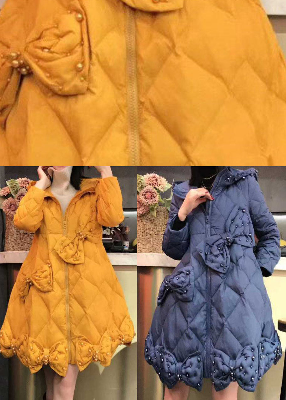Luxury Yellow Bow Nail bead Casual Winter cotton blend Winter Coats