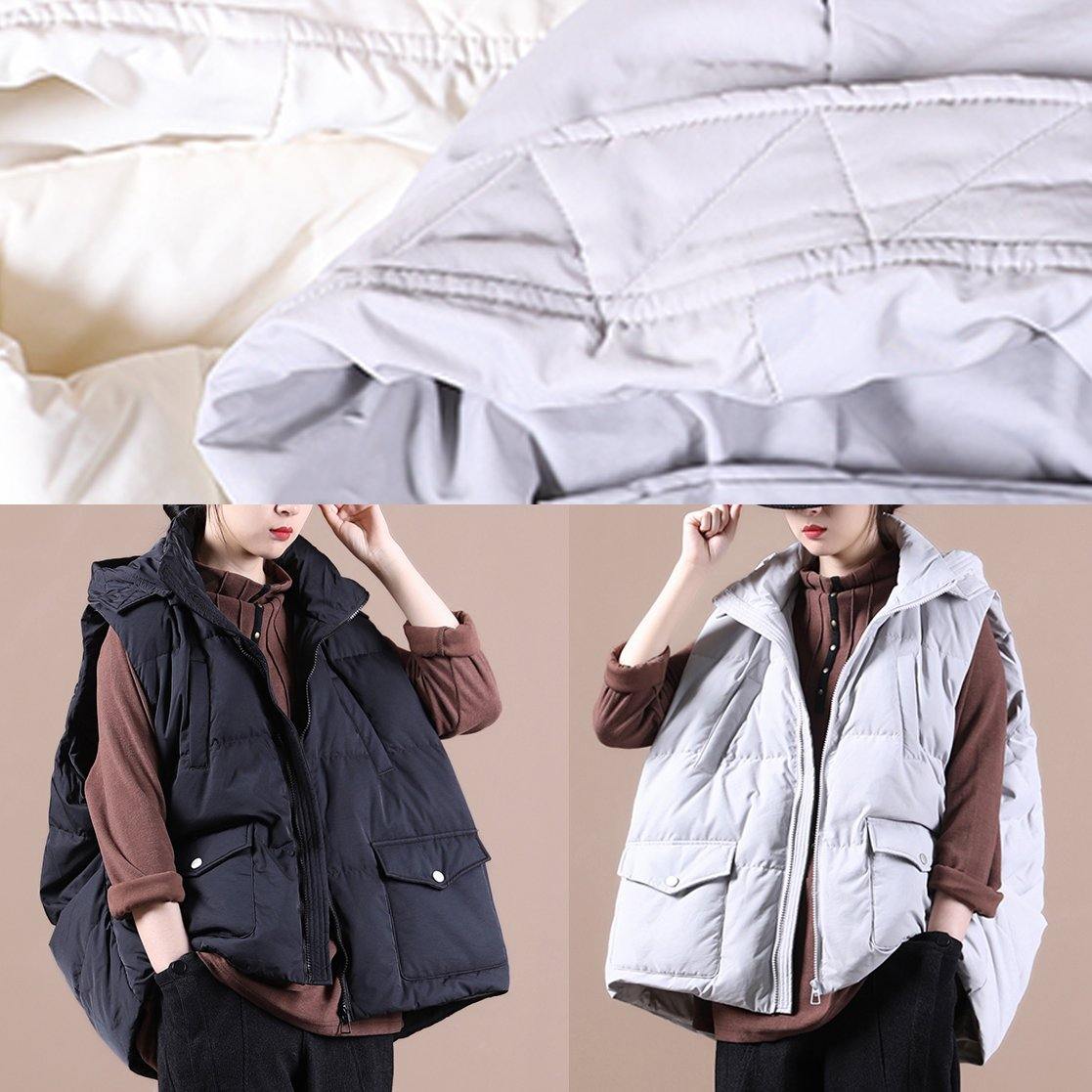 Luxury black down jacket woman oversize parka stand collar pockets Casual Vest - SooLinen
