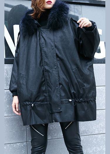 Luxury black overcoat trendy plus size winter jacket hooded fur collar overcoat - SooLinen
