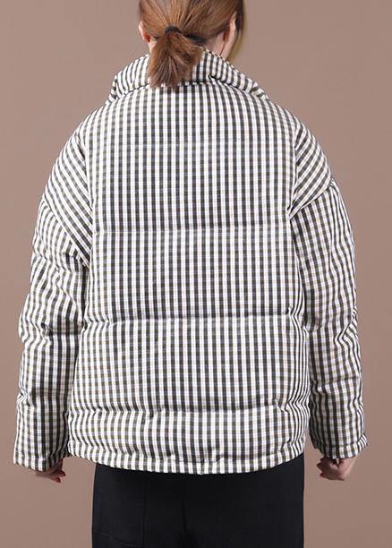 Luxury black plaid duck down coat trendy plus size stand collar Luxury overcoat - SooLinen