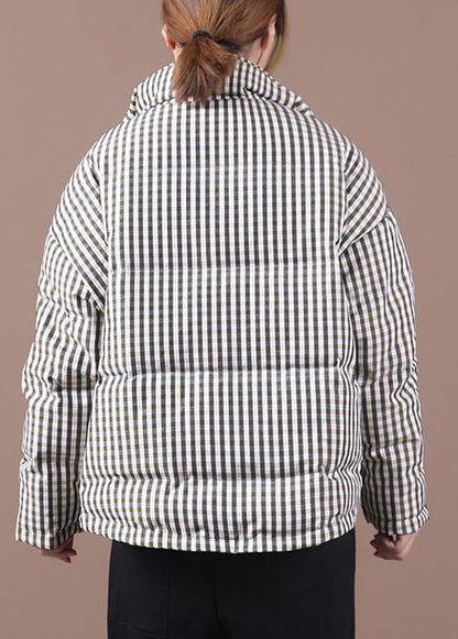 Luxury black plaid duck down coat trendy plus size stand collar Luxury overcoat - SooLinen