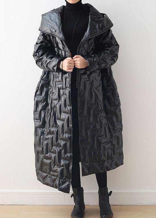 Luxury black warm warm winter coat plussize hoodeddown jacket GlossyNew coats - SooLinen