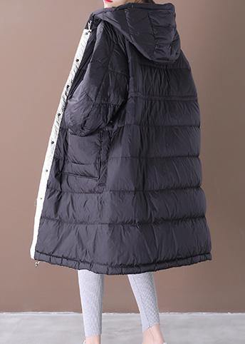 Luxury black warm winter coat plus size womens parka hooded pockets Warm coats - SooLinen