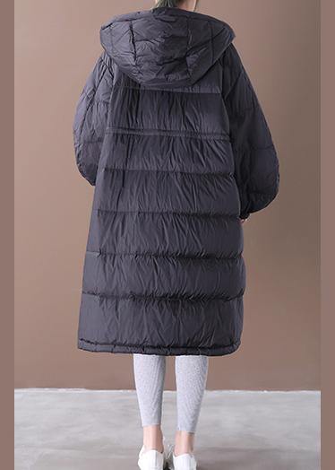 Luxury black warm winter coat plus size womens parka hooded pockets Warm coats - SooLinen