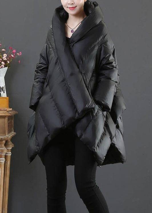 Luxury casual snow jackets coats black hooded asymmetric down jacket woman - SooLinen