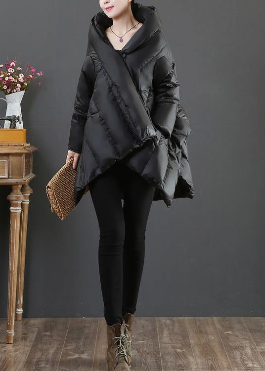 Luxury casual snow jackets coats black hooded asymmetric down jacket woman - SooLinen