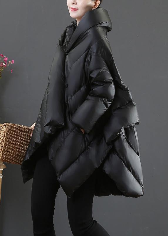 Luxury casual snow jackets coats black hooded asymmetric down jacket woman - SooLinen
