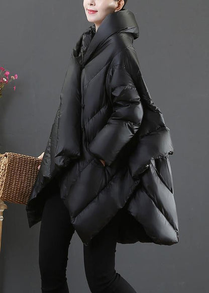 Luxury casual snow jackets coats black hooded asymmetric down jacket woman - SooLinen